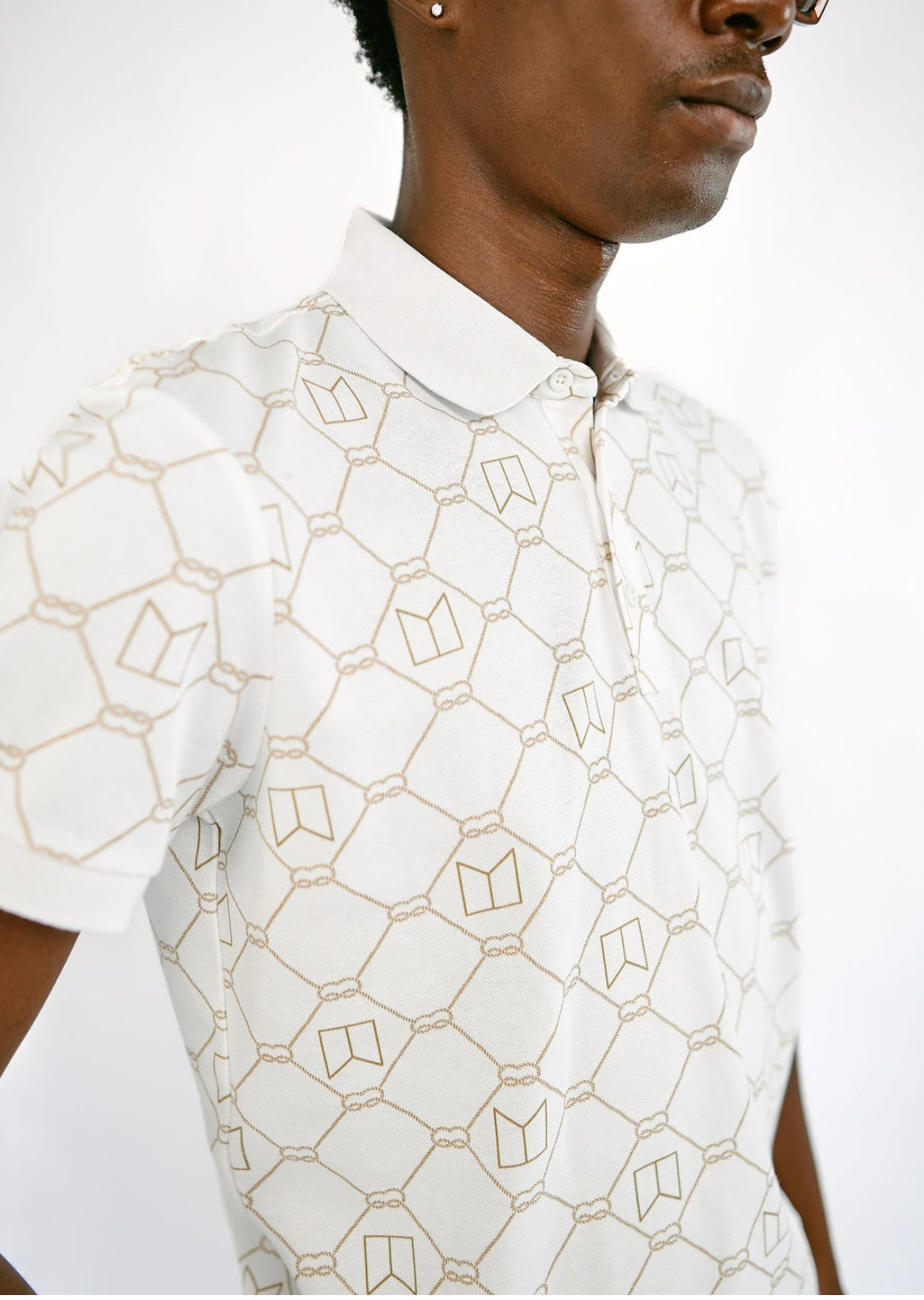 White Full Print Polo