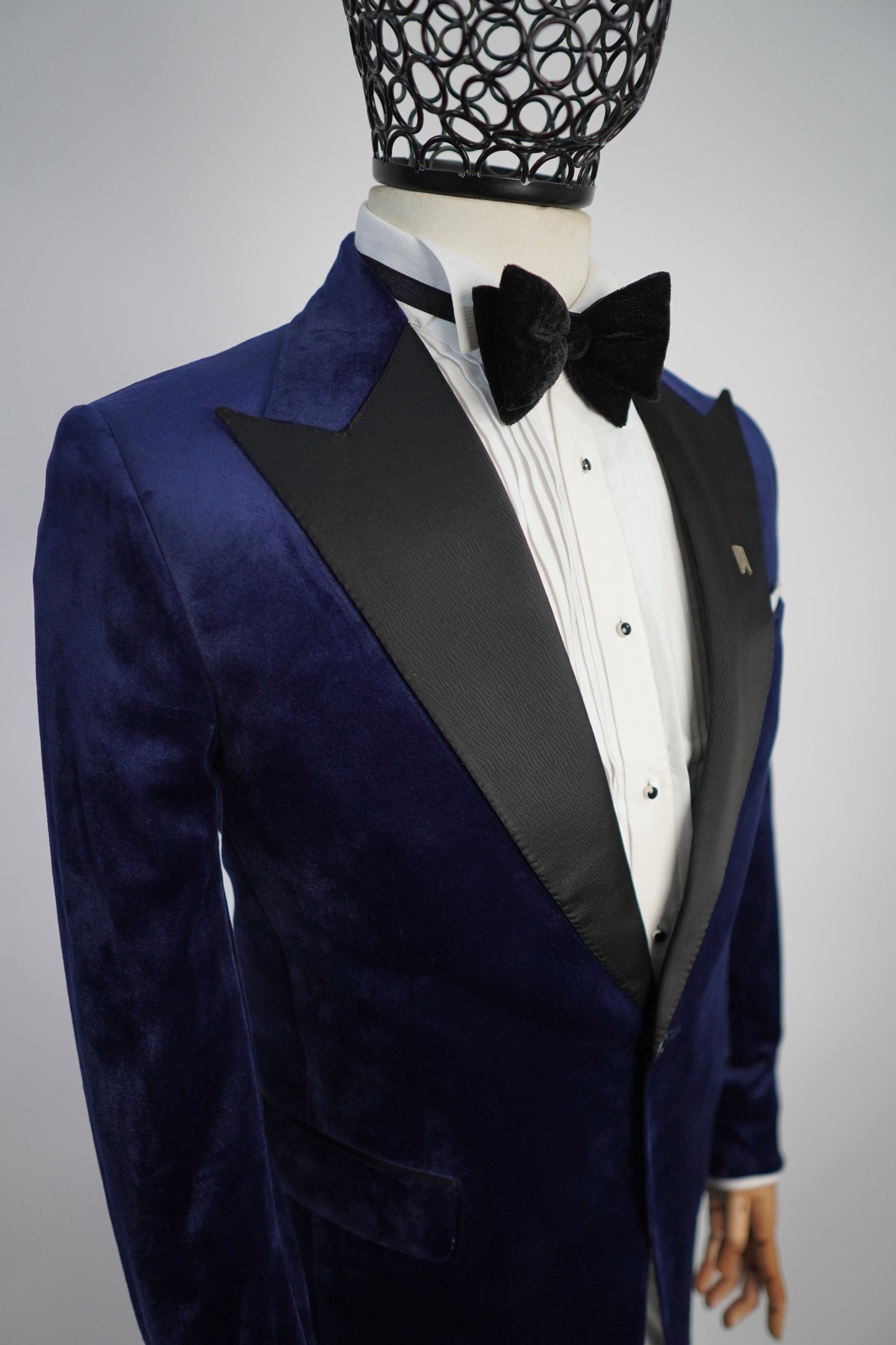 Navy Blue Velvet Peak Lapel Two Piece