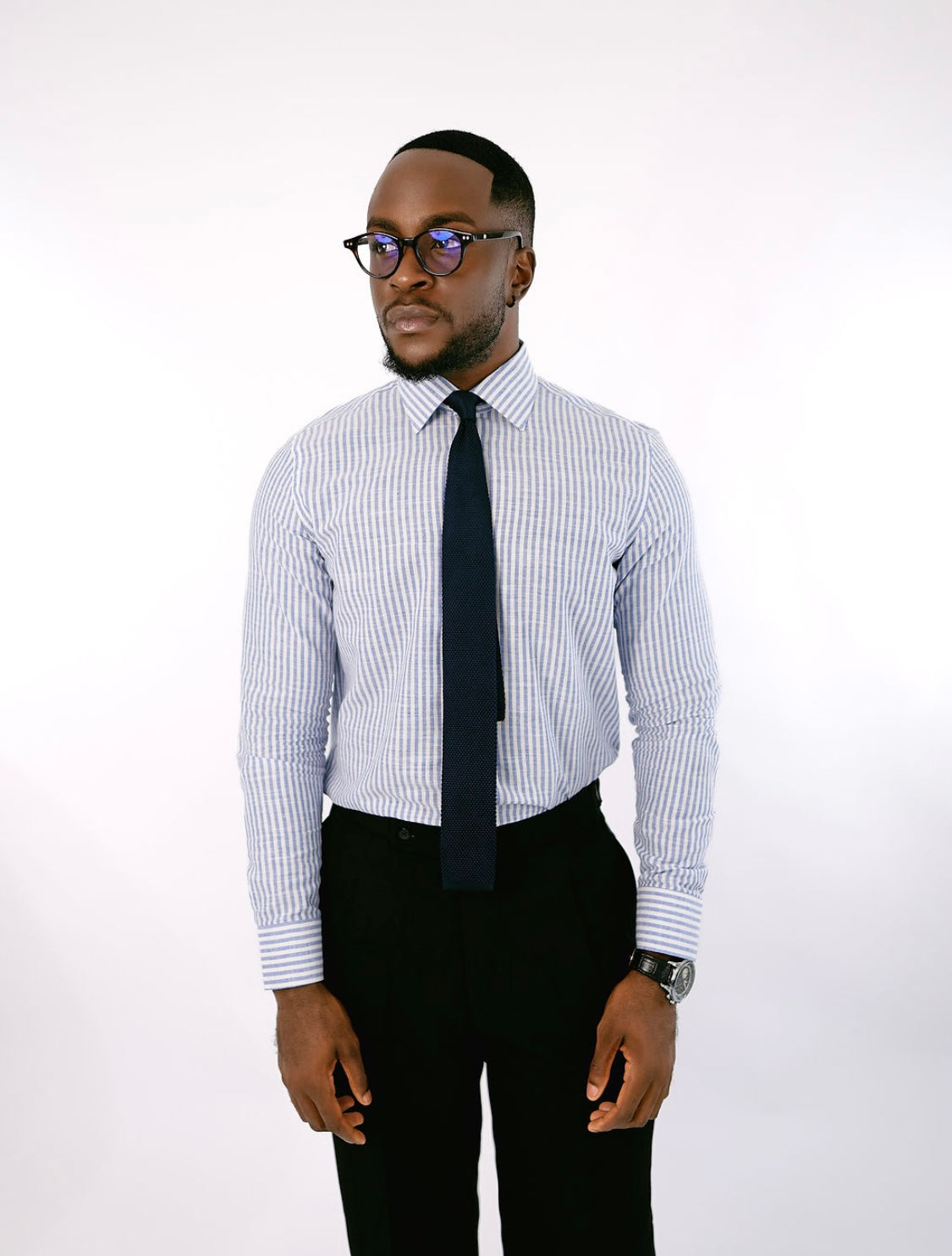 Sky Blue Stripe Linen Collar Shirt