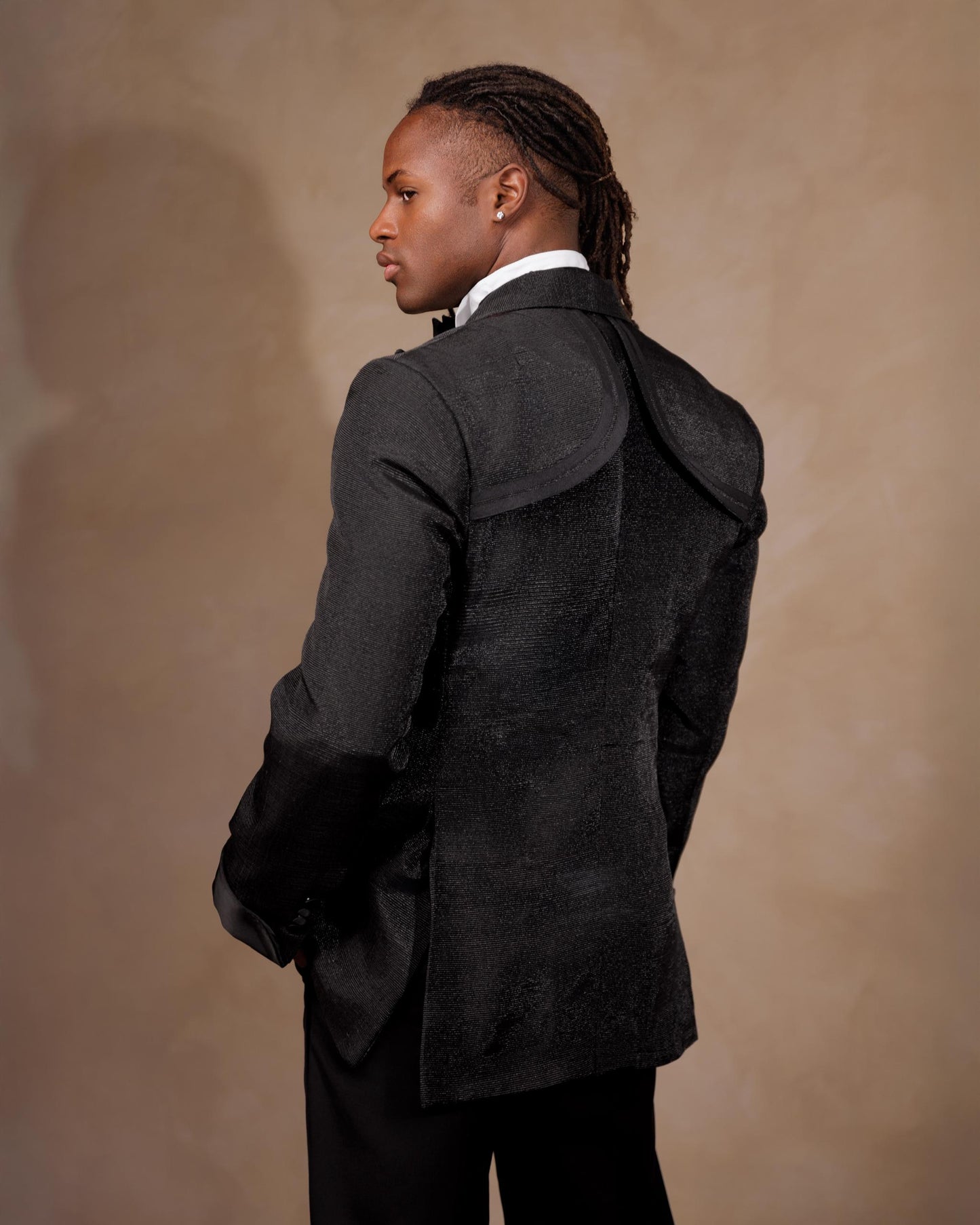 Black Oluwo Aso Oke Tuxedo