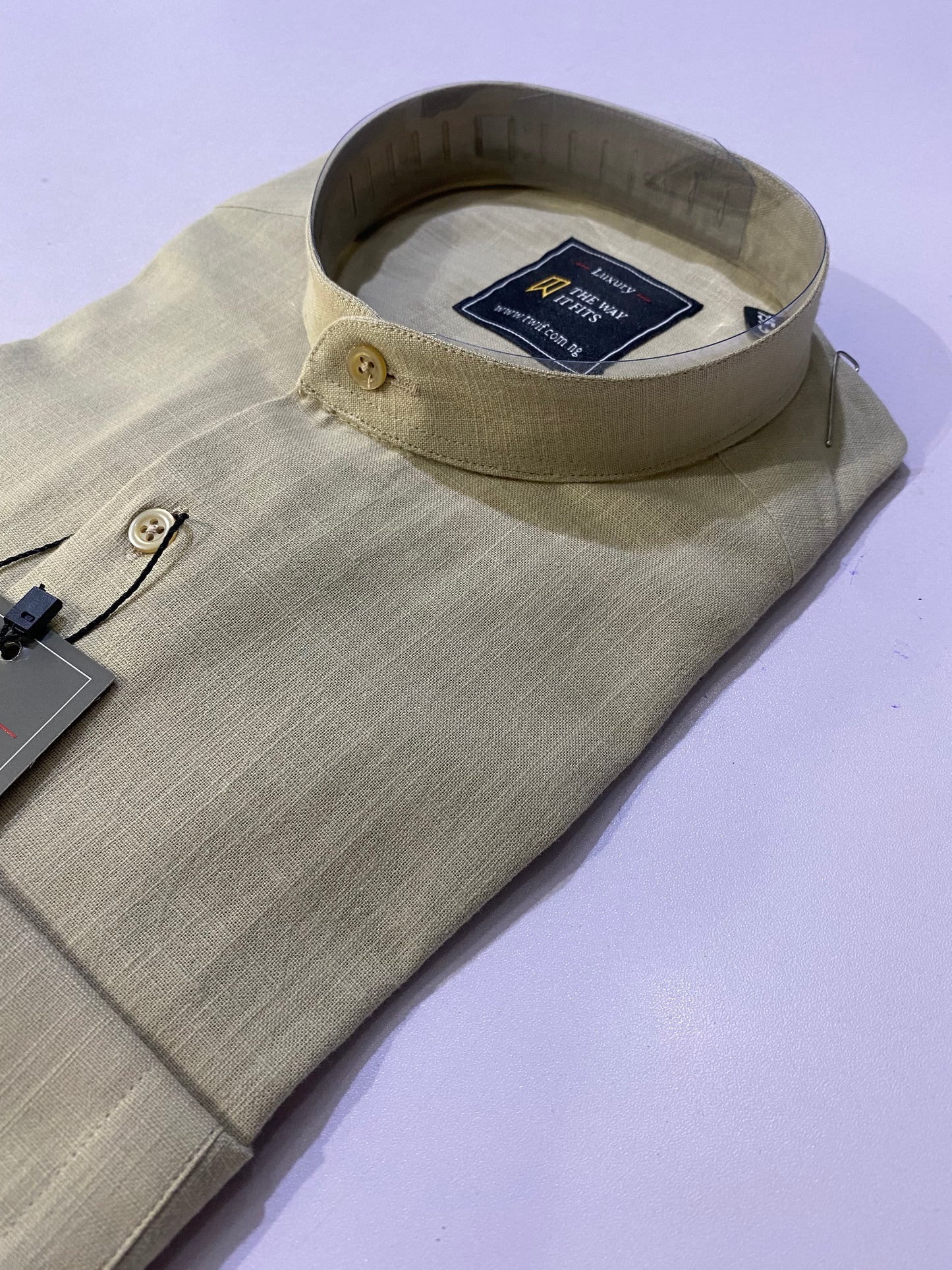Beige Linen Bishop Collar Shirt