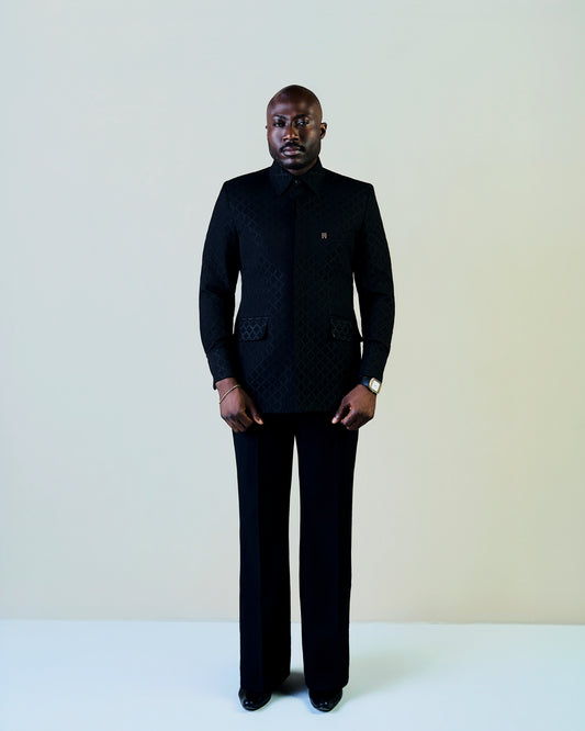 Black Jacquard Safari Suit