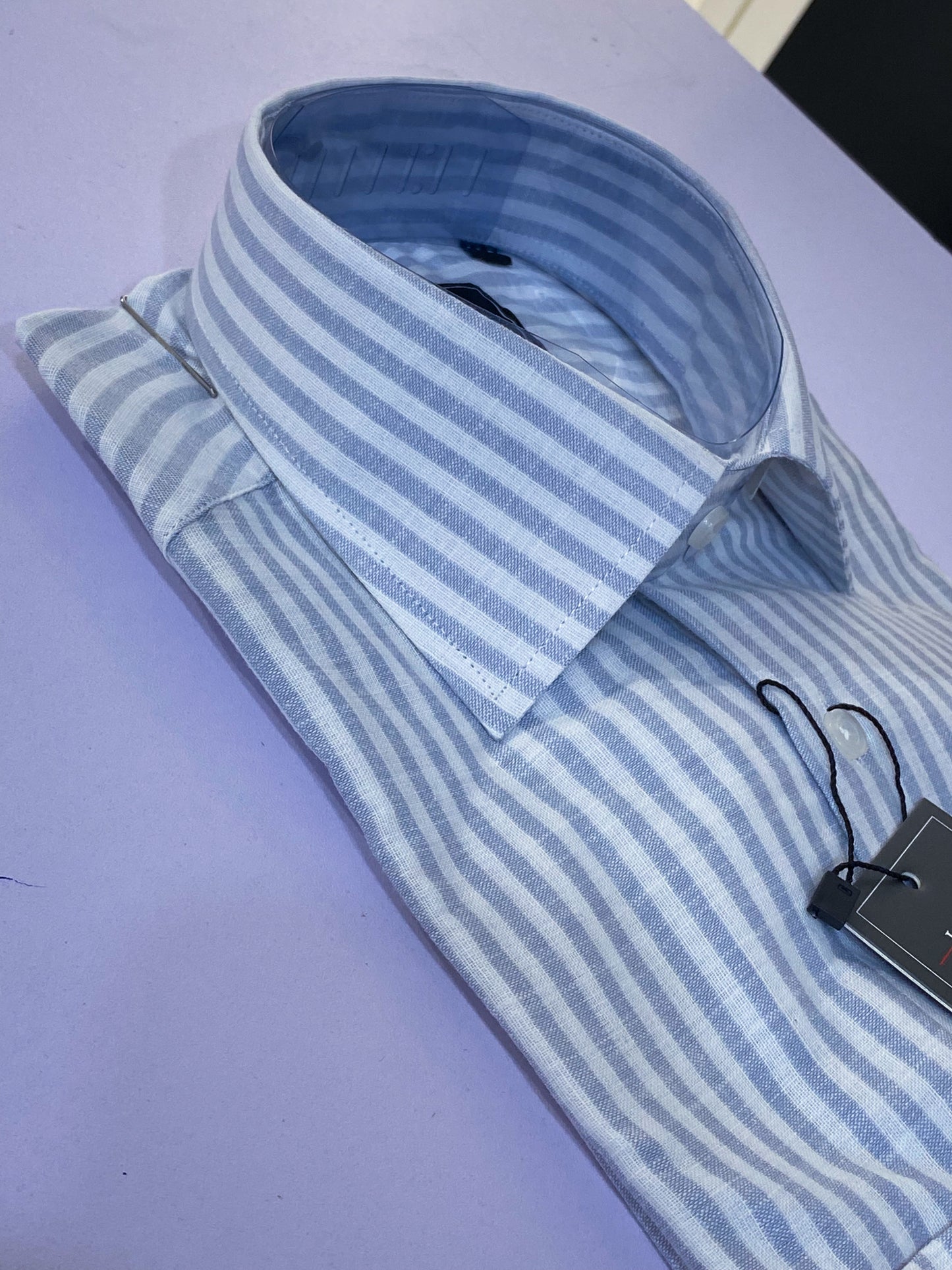Grey Stripe Linen Collar Shirt