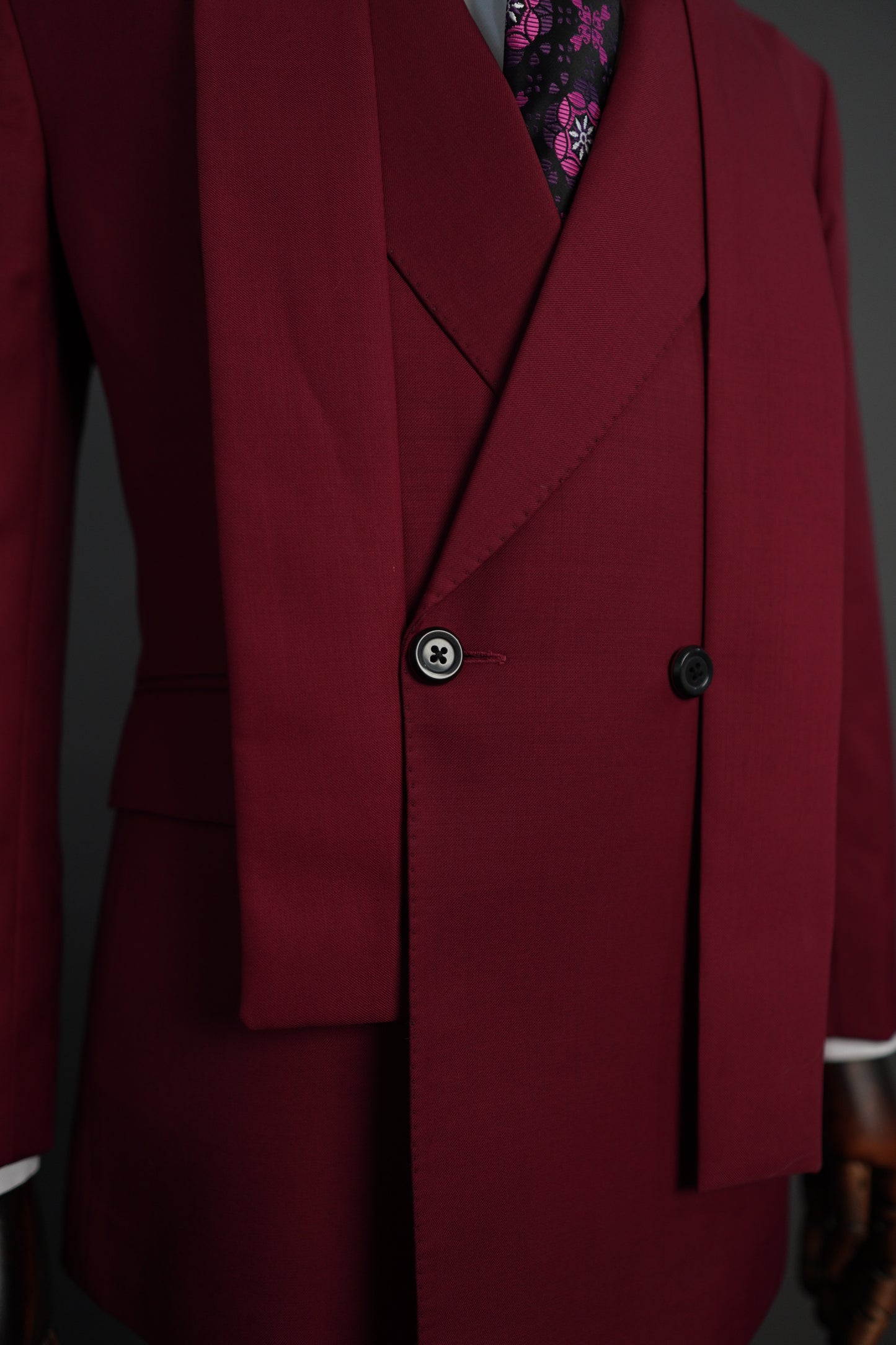 A Wine Red Double Breasted Two Piece Suit