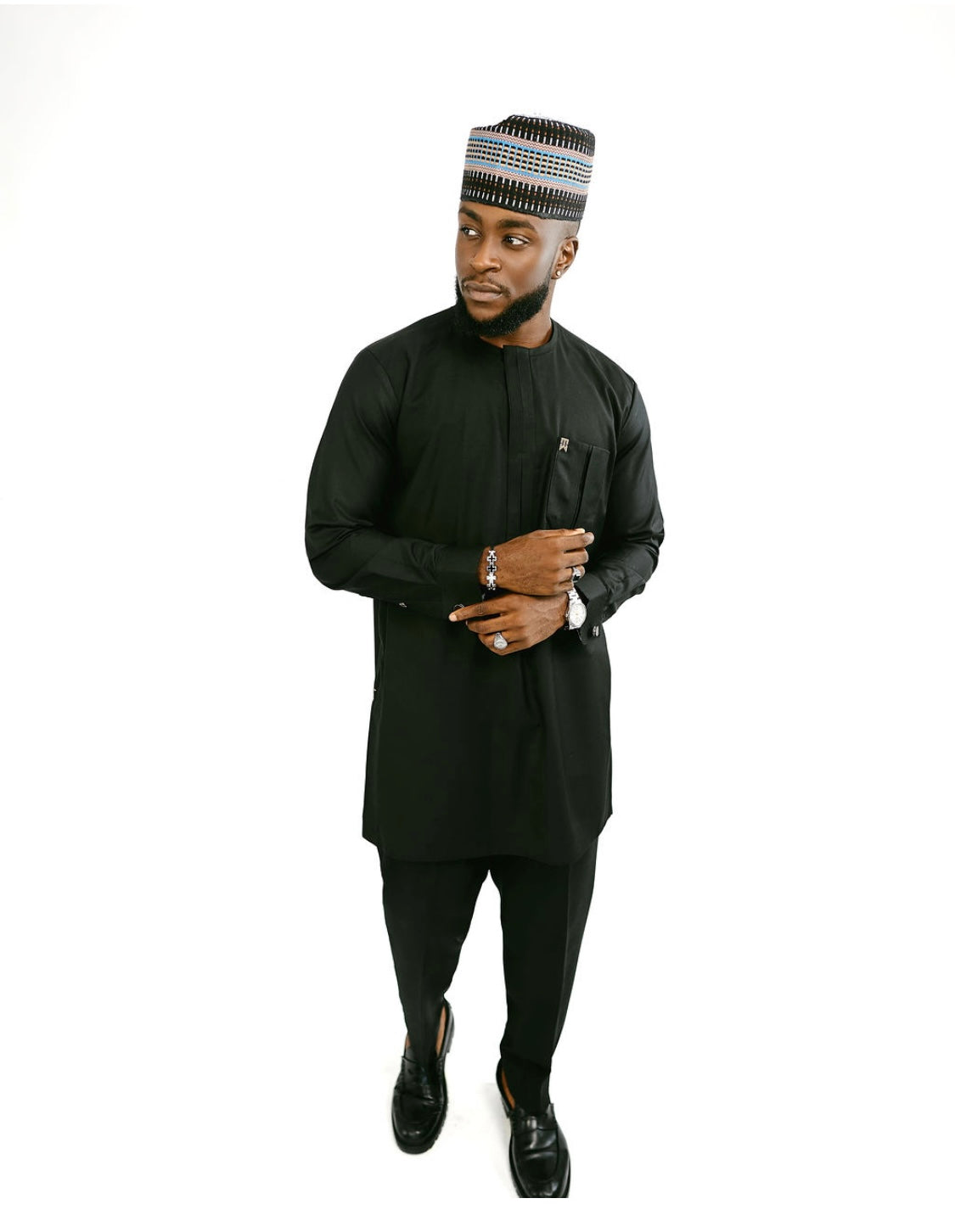 Black Kaftan with flap and pocket detailing (RTW)
