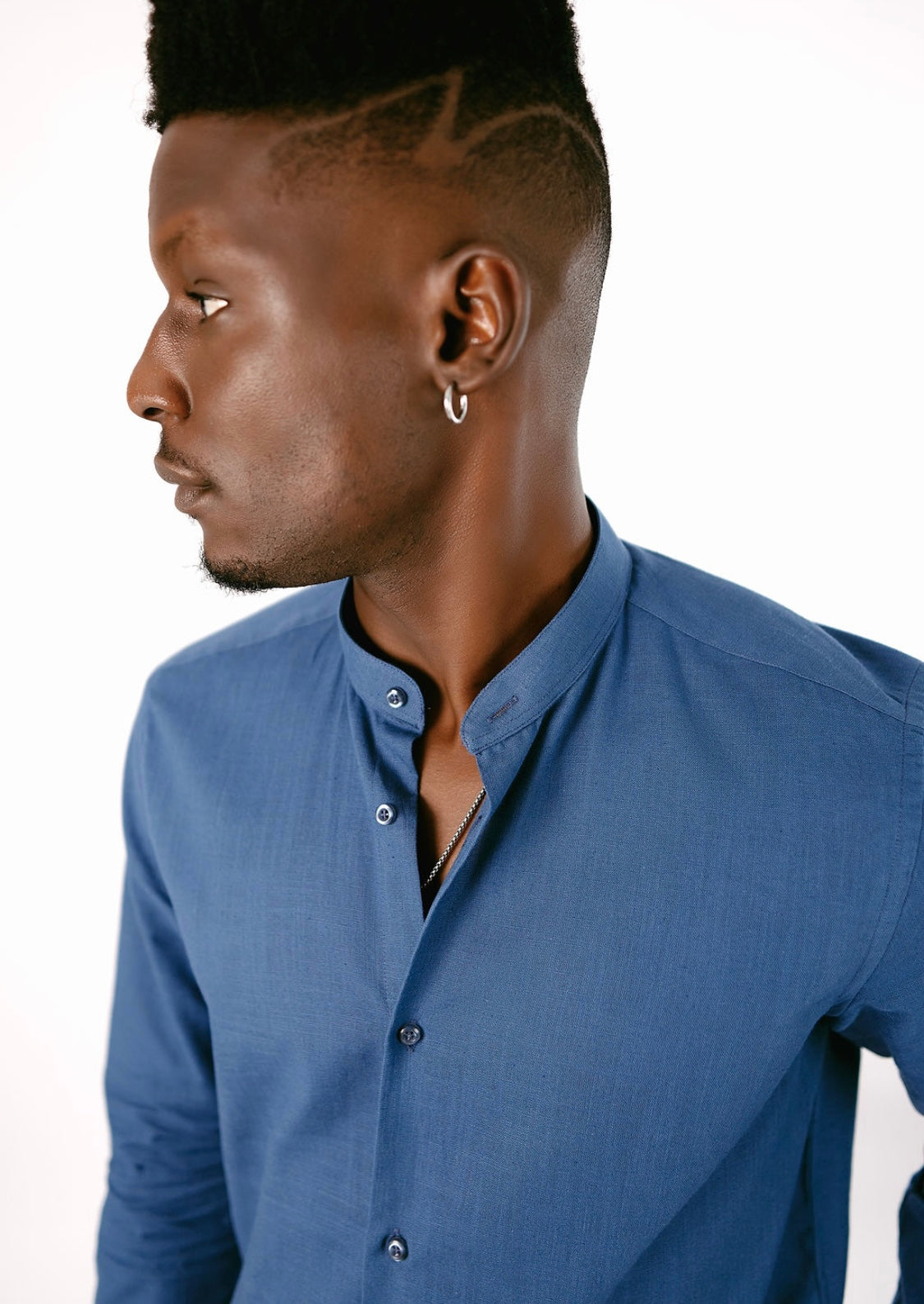 Midnight Blue Linen Bishop Collar