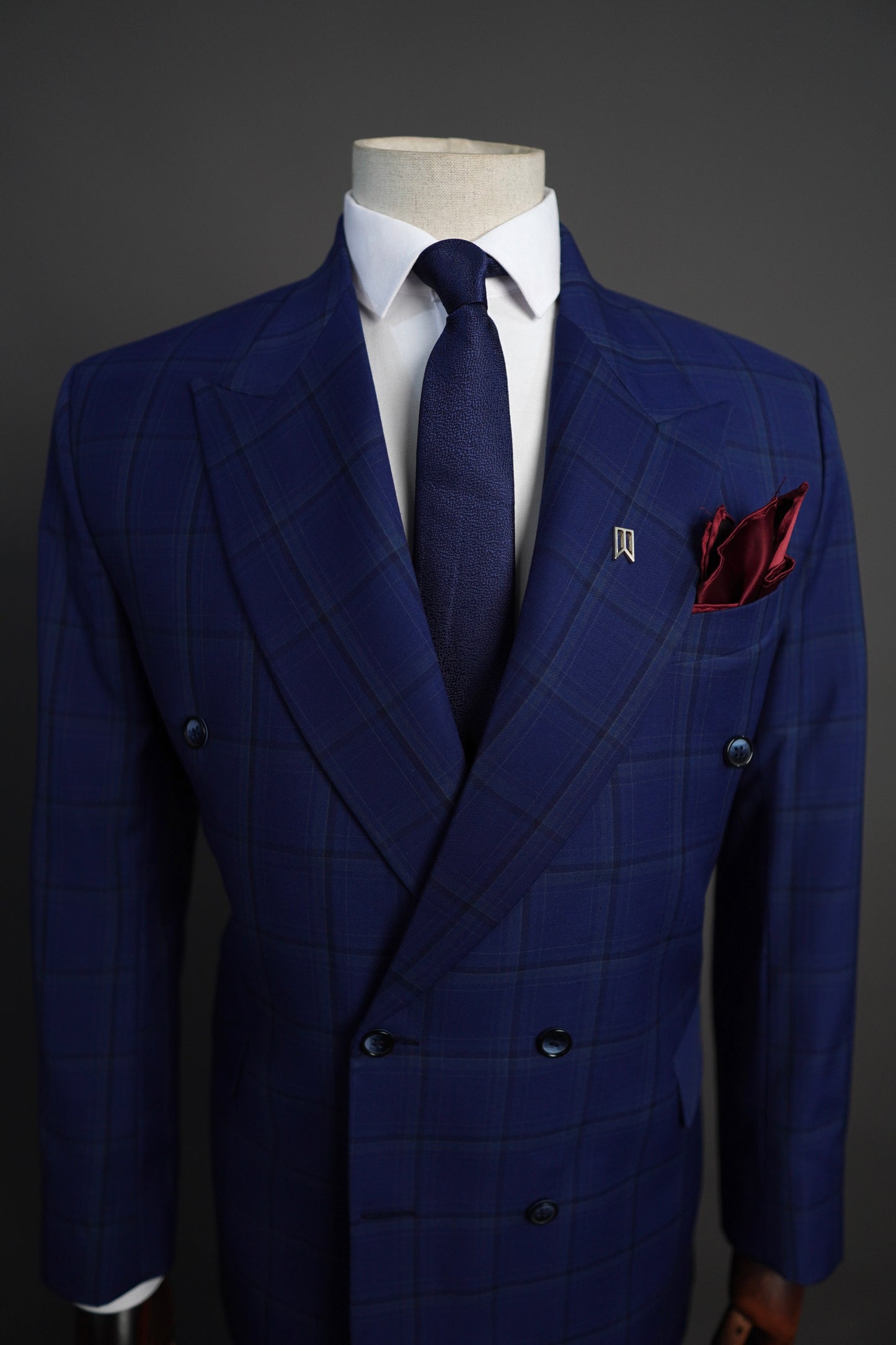Navy Blue Checkered Corporate Two Piece Suit
