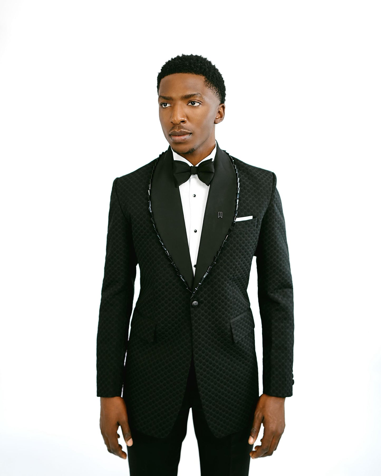 Black crystal beaded lapel Tuxedo