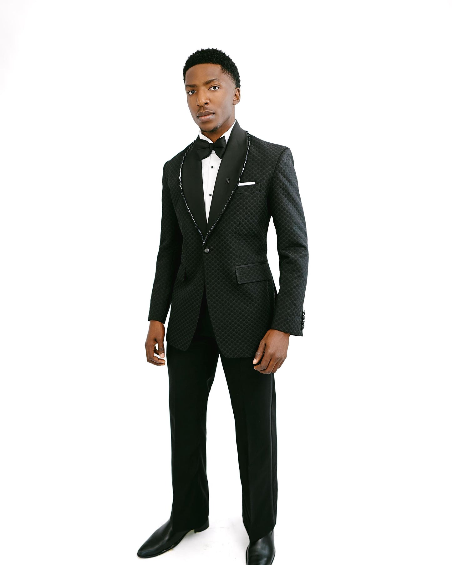 Black crystal beaded lapel Tuxedo