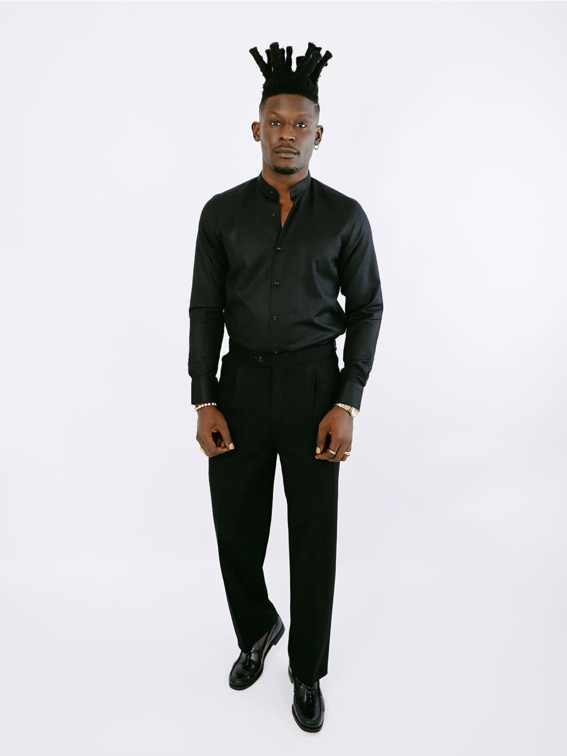 Black Oxford Bishop Collar Shirt