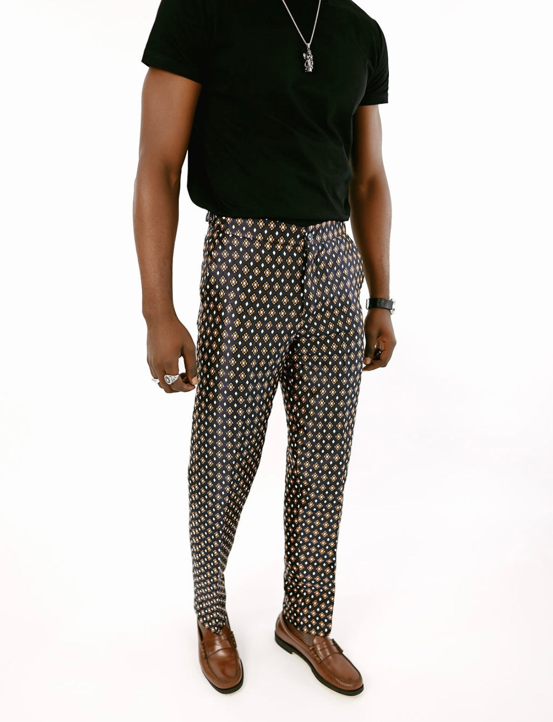 Blue print straight leg pants