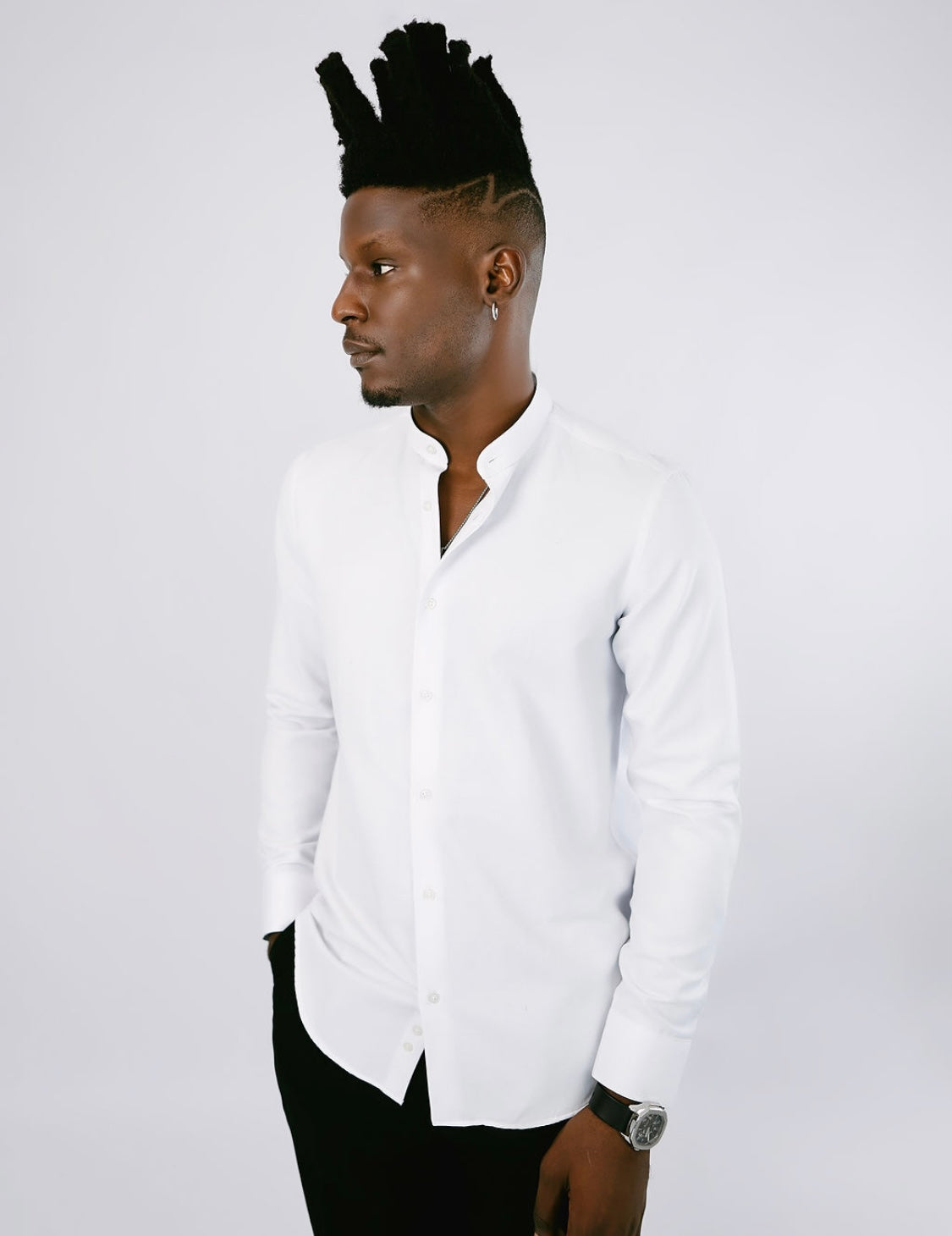 White Oxford Bishop Collar Shirt