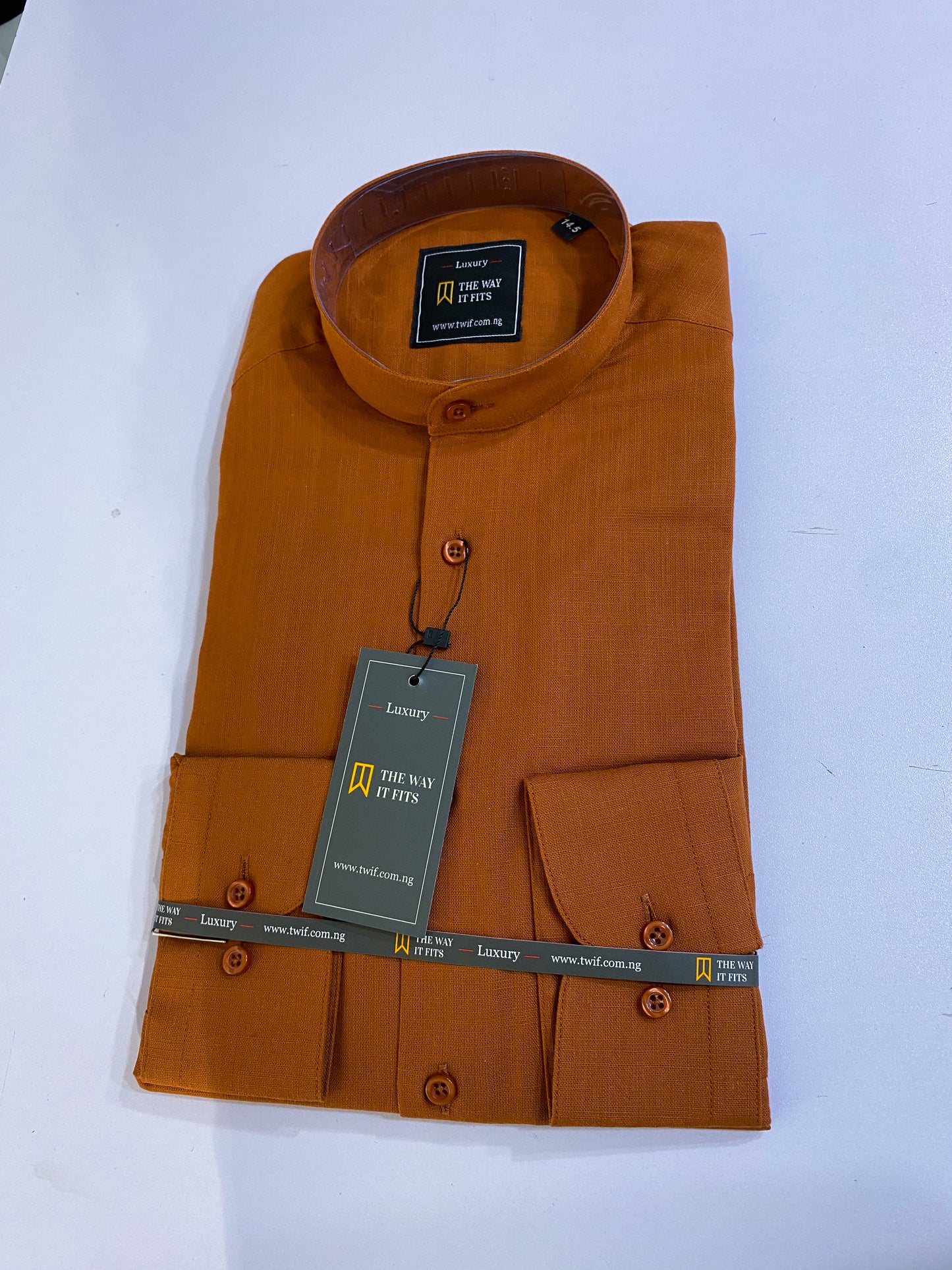 Burnt Orange Linen Bishop Collar Shirt