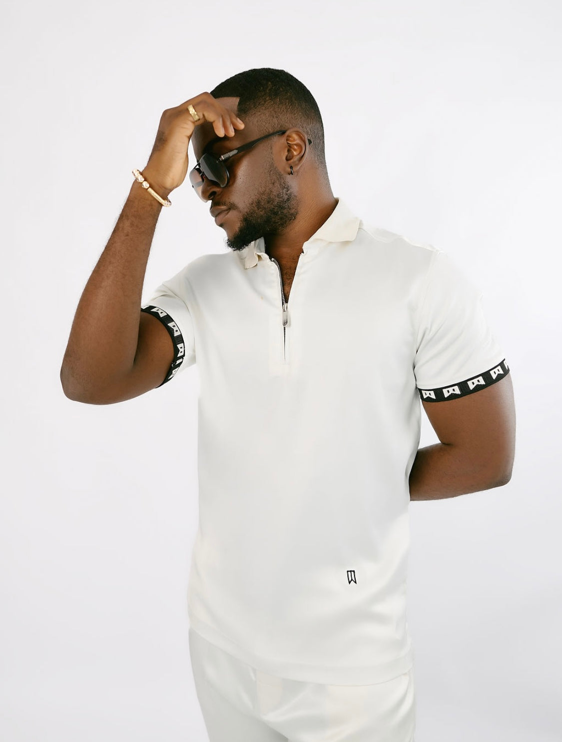 Ivory (off white) signature satin 2pc polo set and joggers