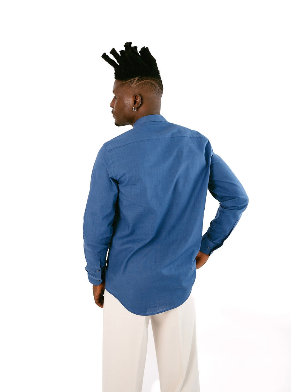 Midnight Blue Linen Bishop Collar