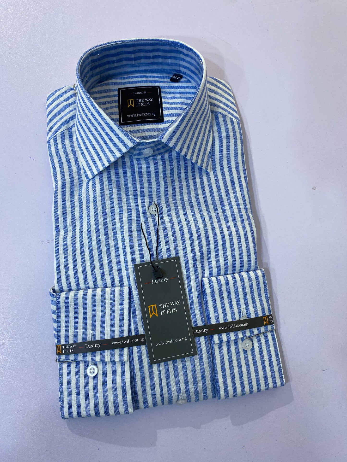 Sky Blue Stripe Linen Collar Shirt