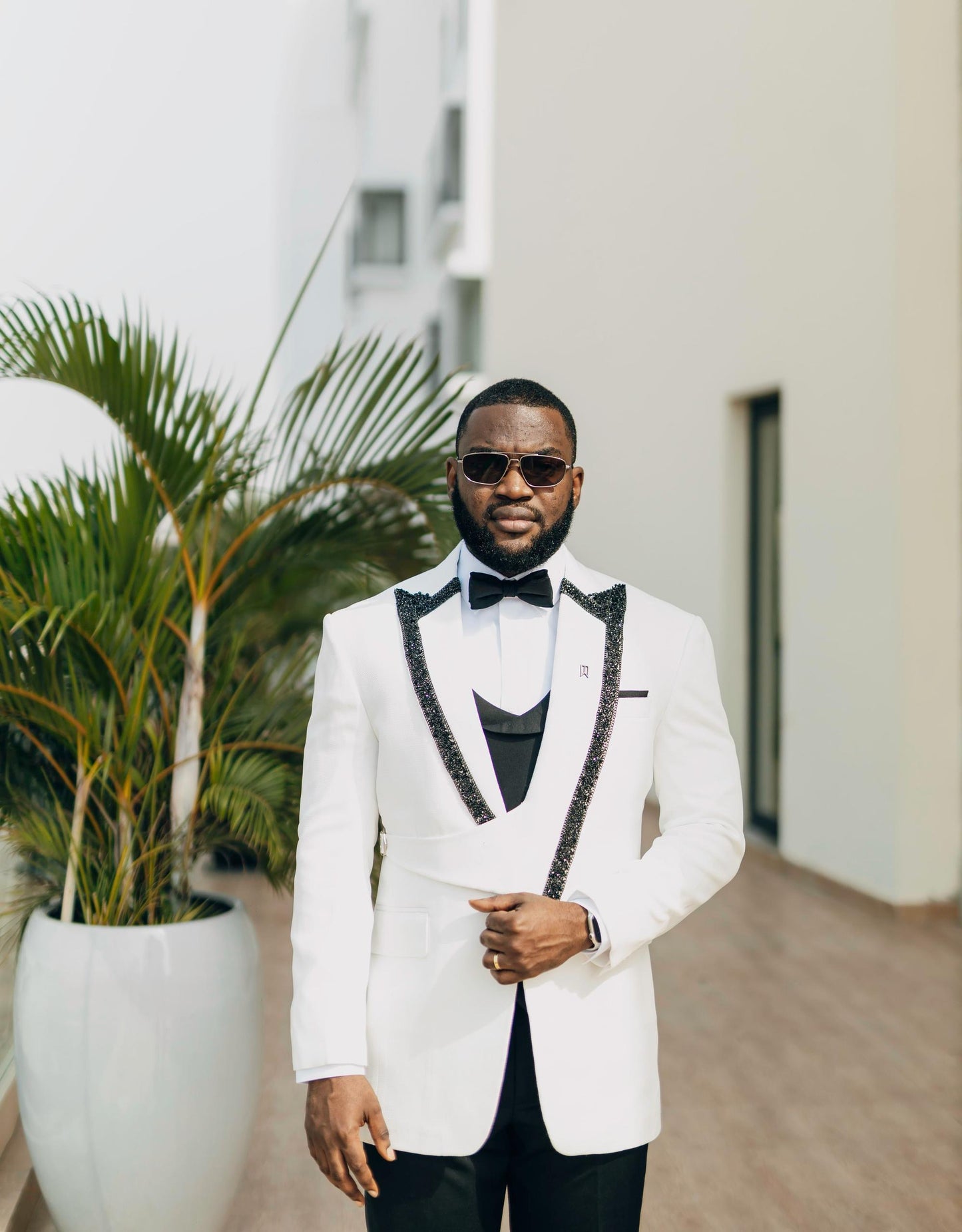 Ivory Strapped Embelished Tuxedo