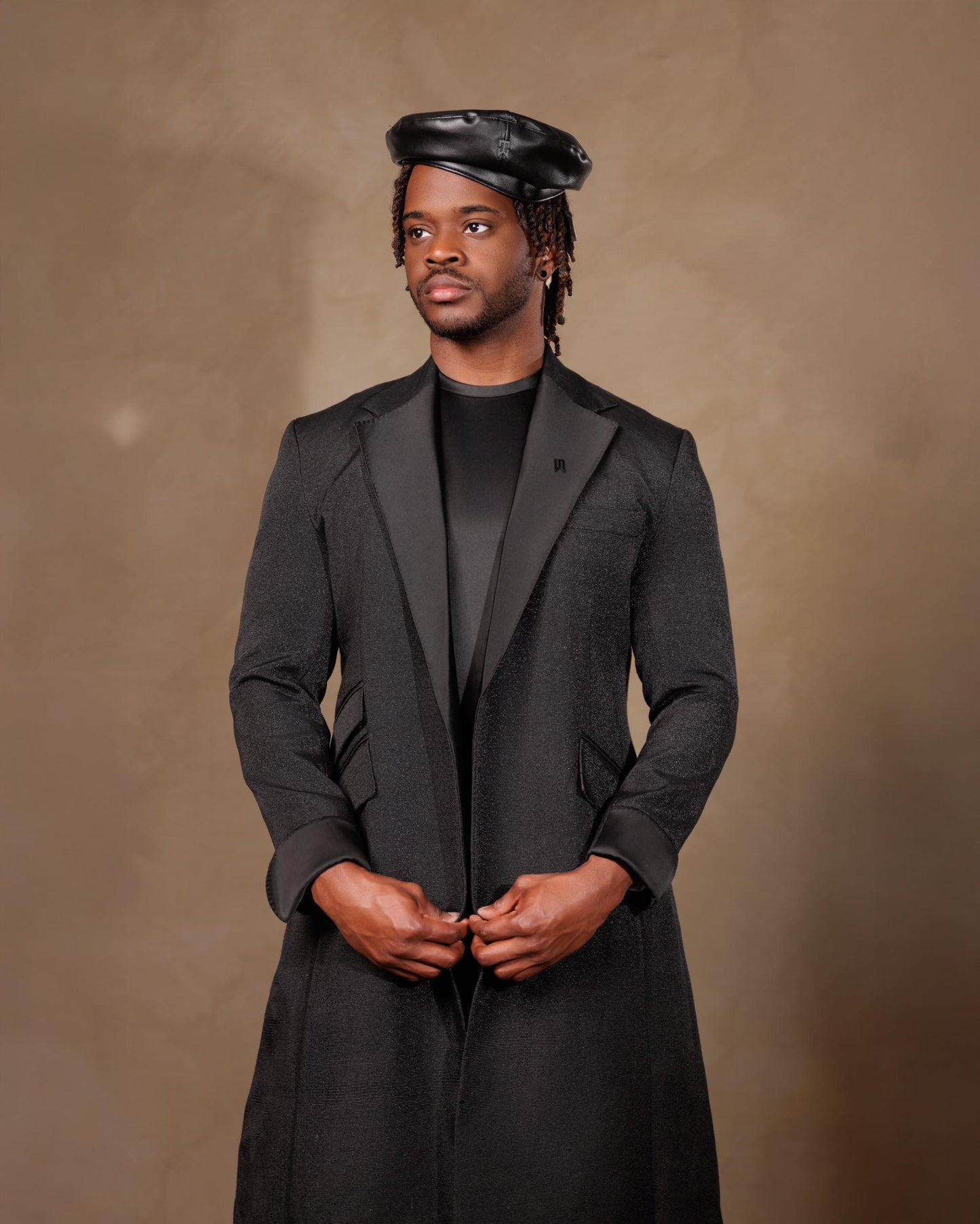 Black Aso Oke Three Piece Trench