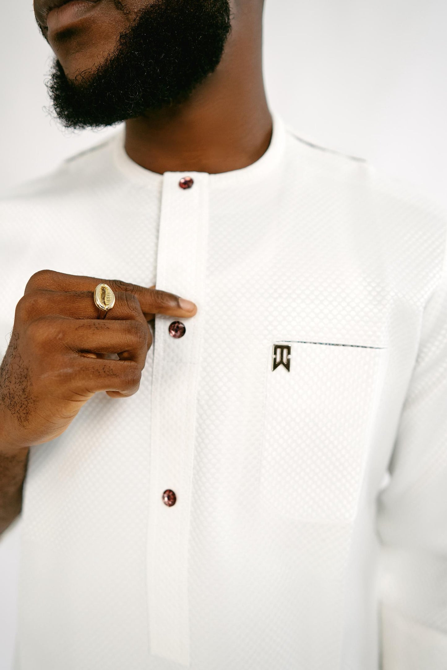 White Jacquard Three Quarters Sleeve Native