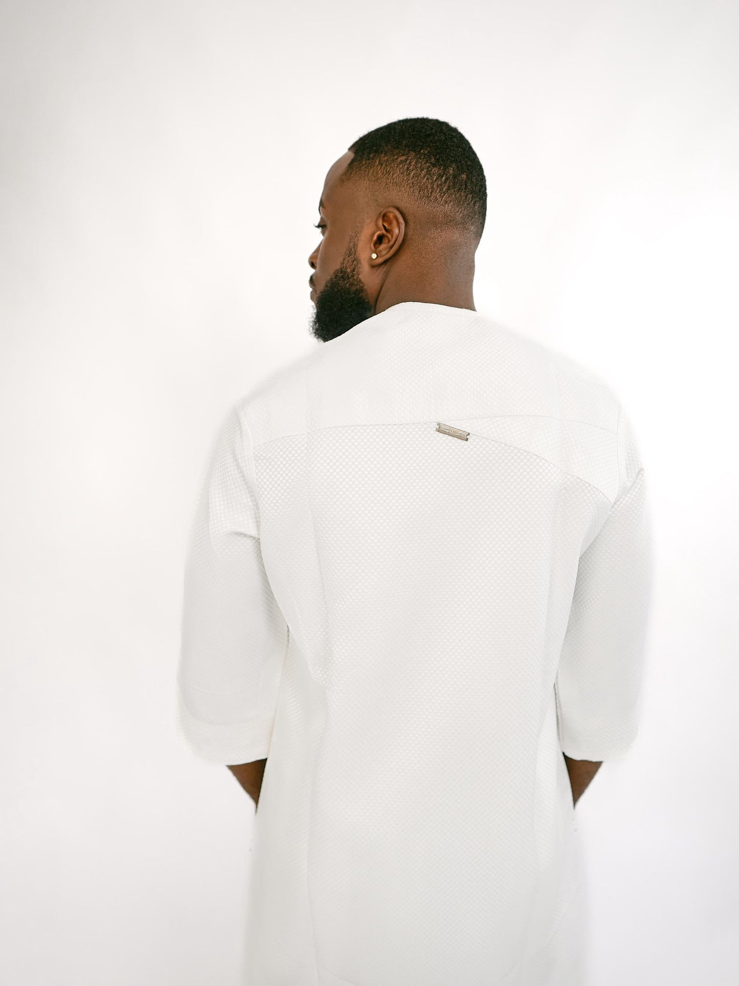 White Jacquard Three Quarters Sleeve Native