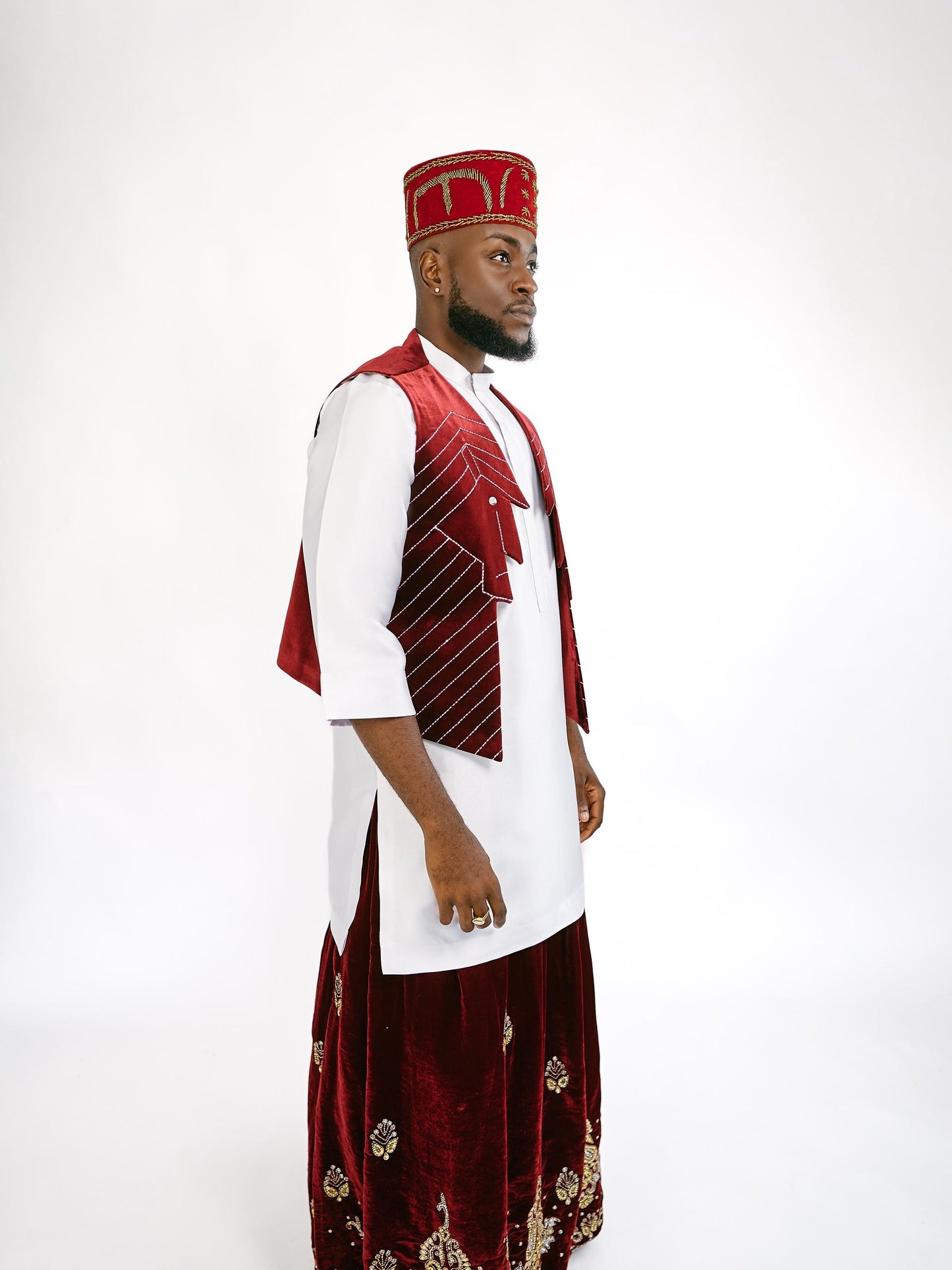 Wine velvet waist coat and wrapper Traditional