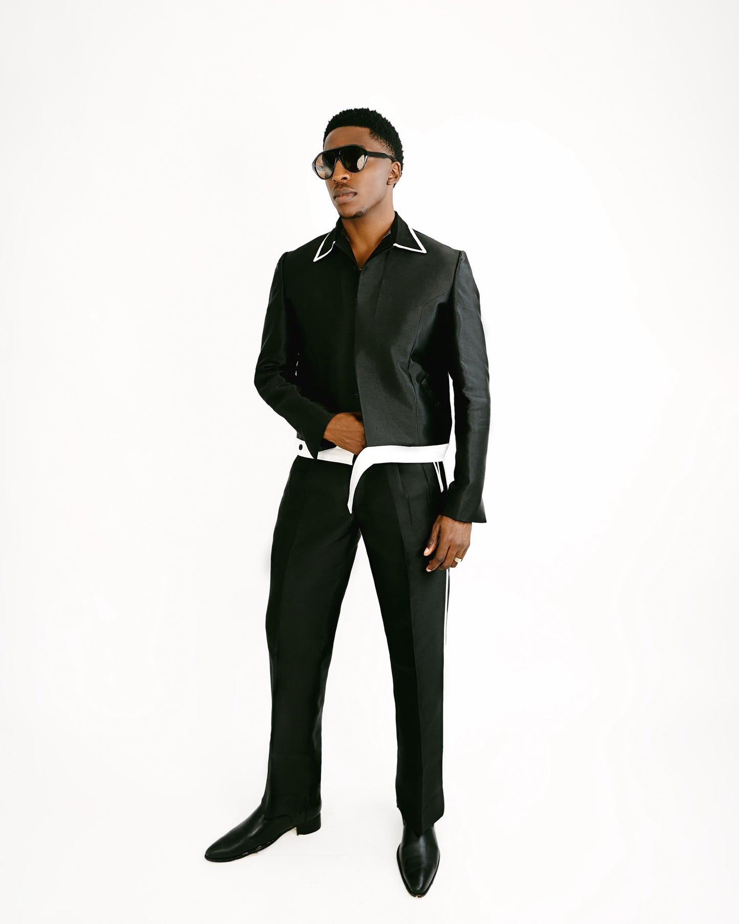 Black Satin Trucker Jacket and Pants