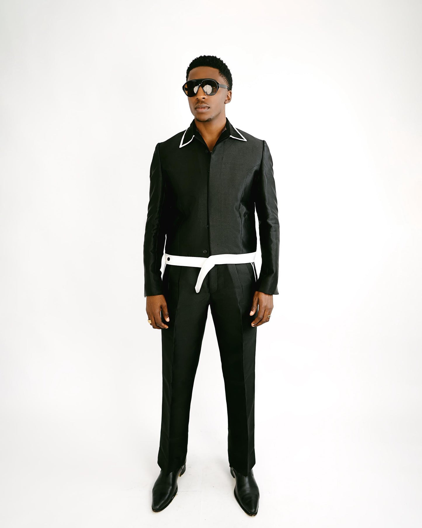Black Satin Trucker Jacket and Pants