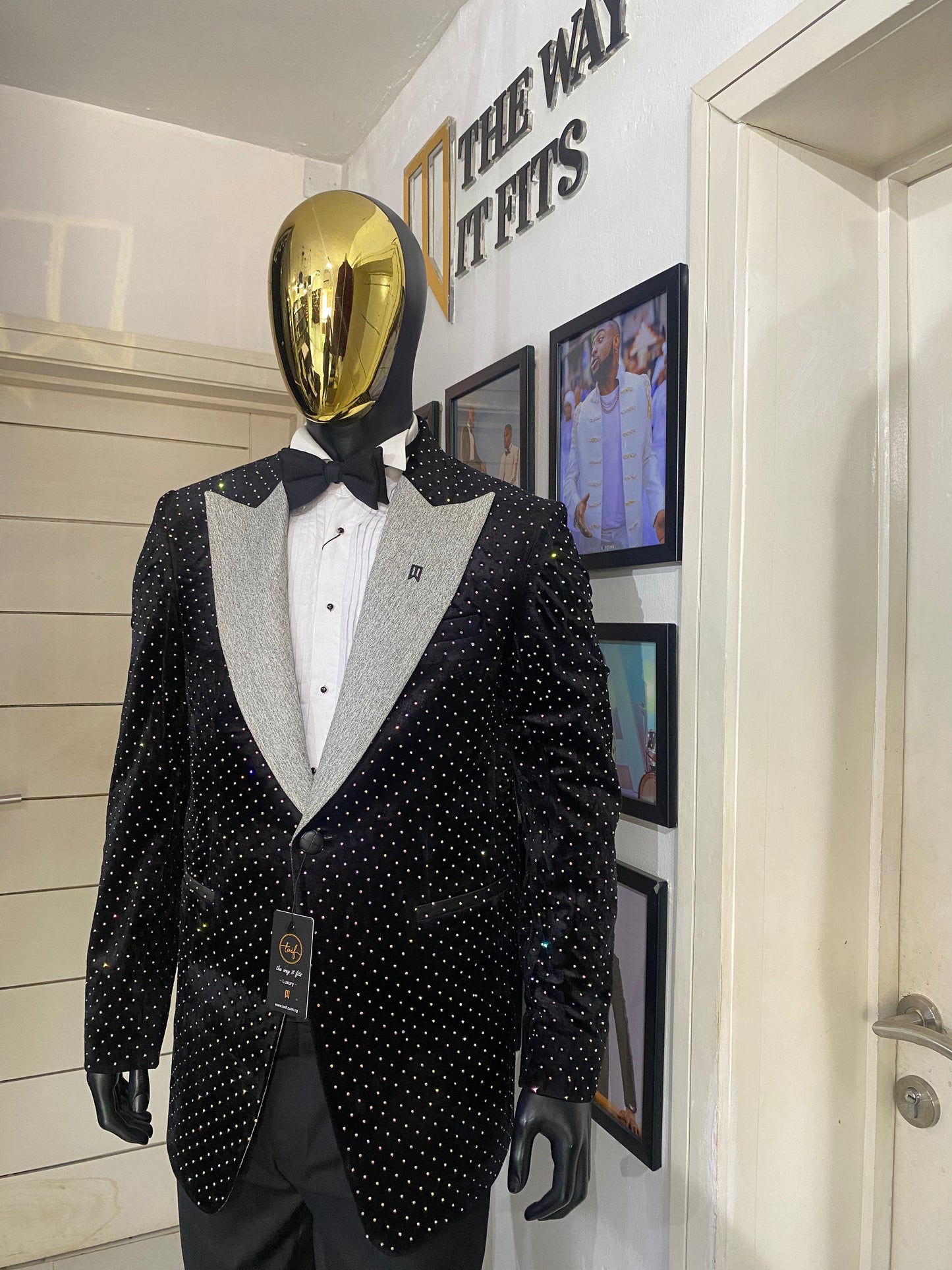 Fully stoned Swarovski velvet tuxedo