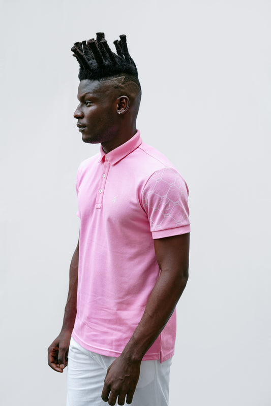 Pink signature printed sleeve polo