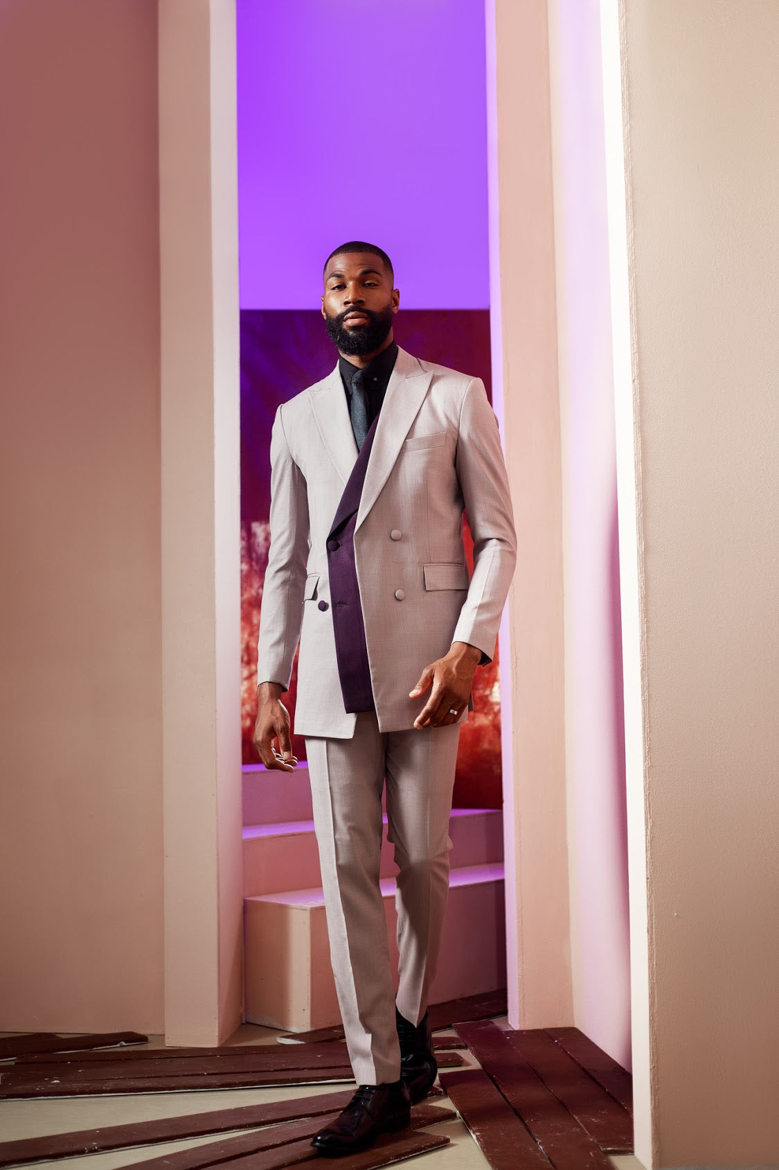 Lilac Ddouble Breasted Suit, Purple Details and Pant