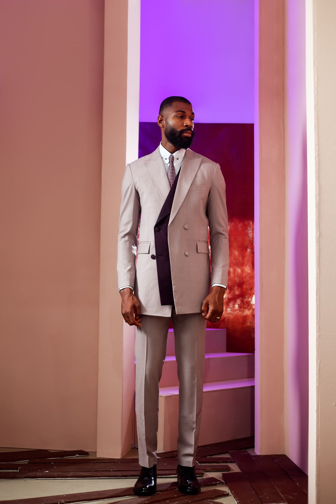 Lilac Ddouble Breasted Suit, Purple Details and Pant
