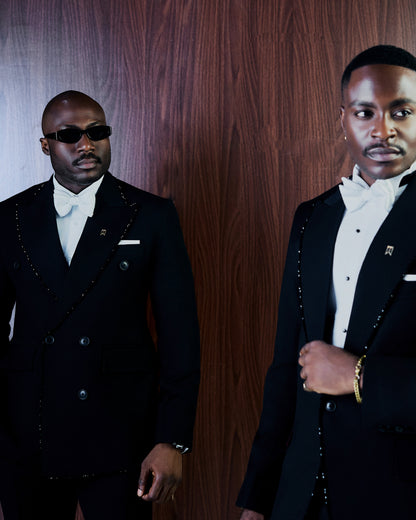 Black Dual Signature Beaded Tuxedo Suit