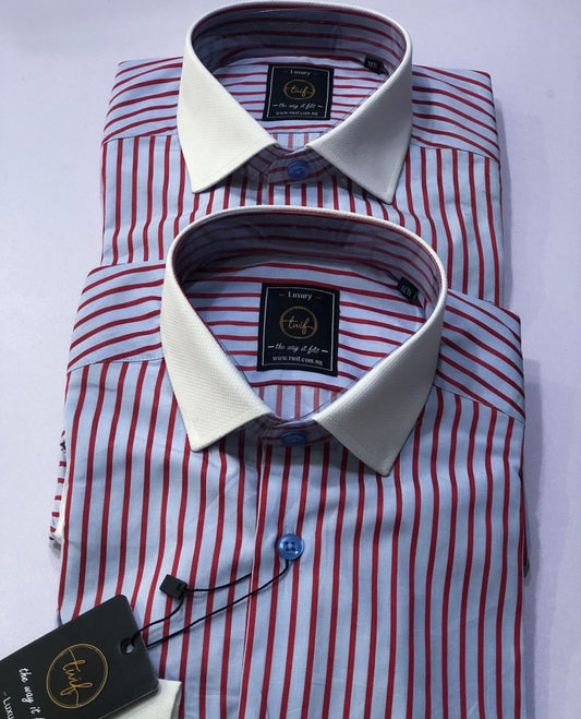 Wine Stripe Shirt with white collar