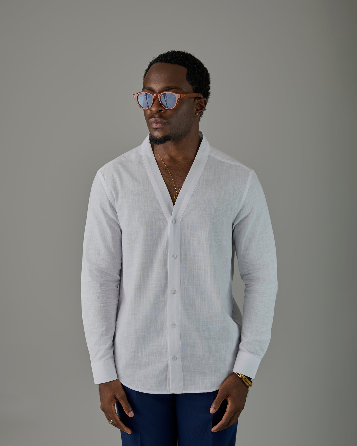 White Linen Vneck Shirt