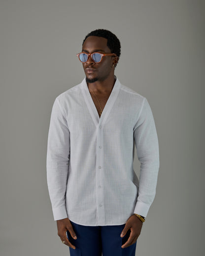 White Linen Vneck Shirt