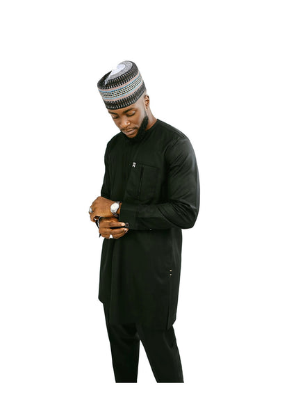 Black Kaftan with flap and pocket detailing (RTW)