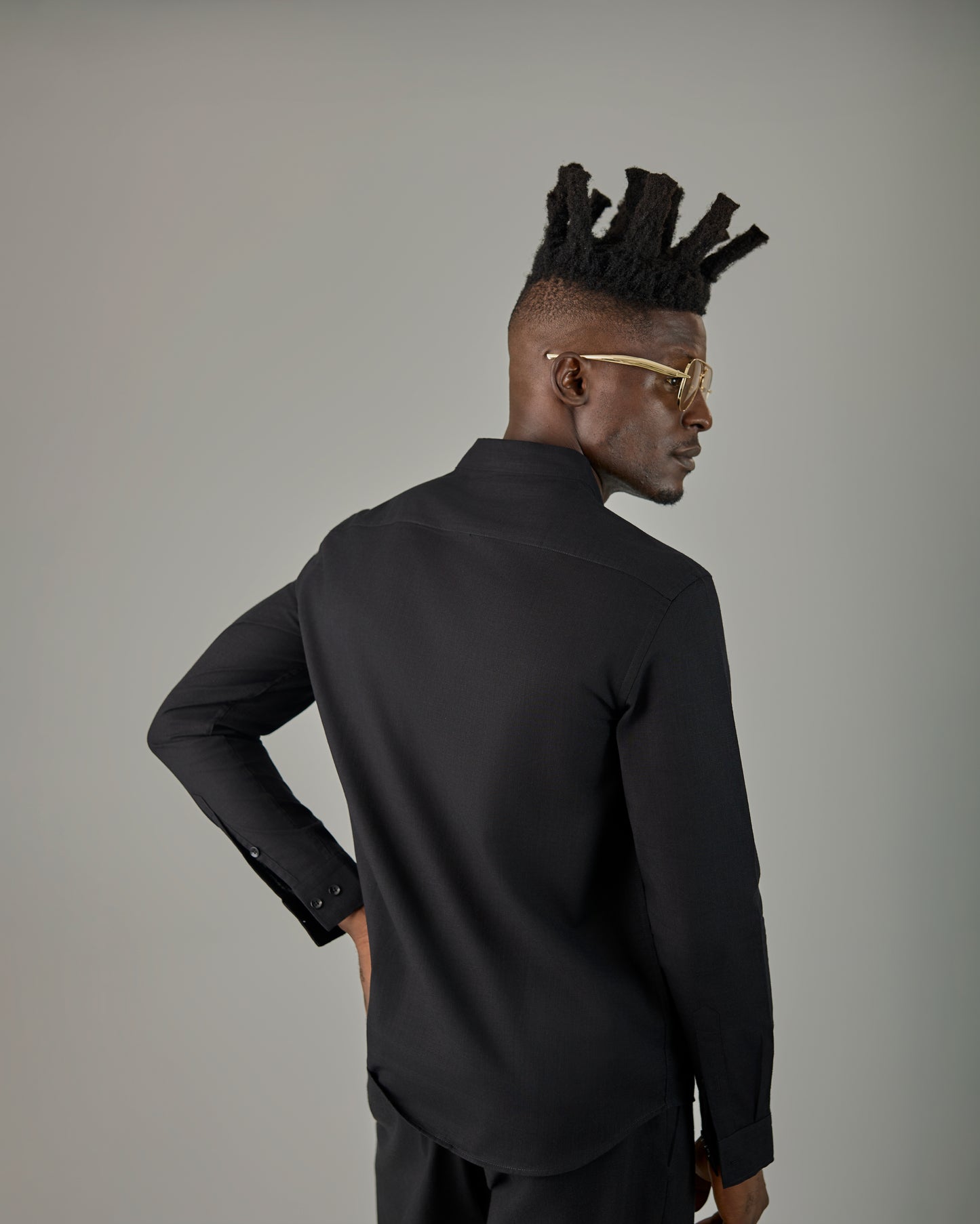 Black Linen Vneck Shirt