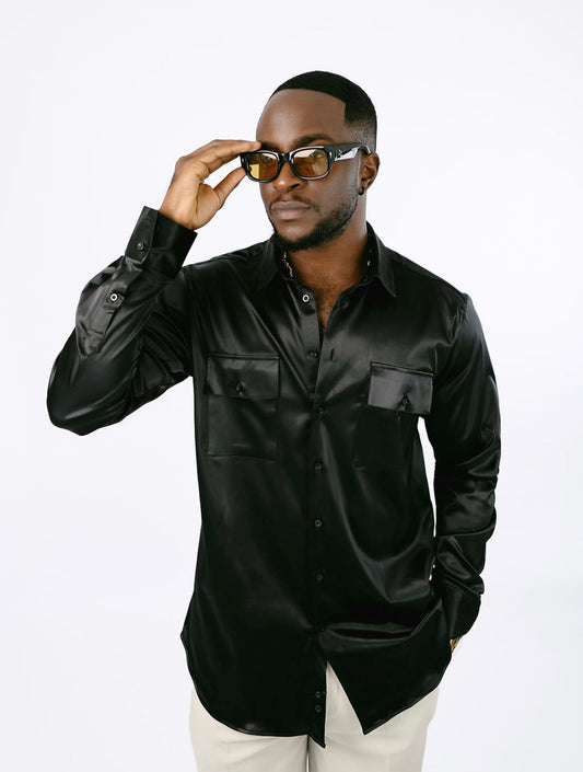 🎁 Black Satin Long Sleeve with pockets (100% off)