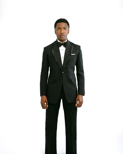 Black crystal beaded lapel Tuxedo