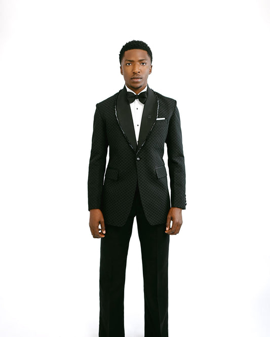 Black crystal beaded lapel Tuxedo