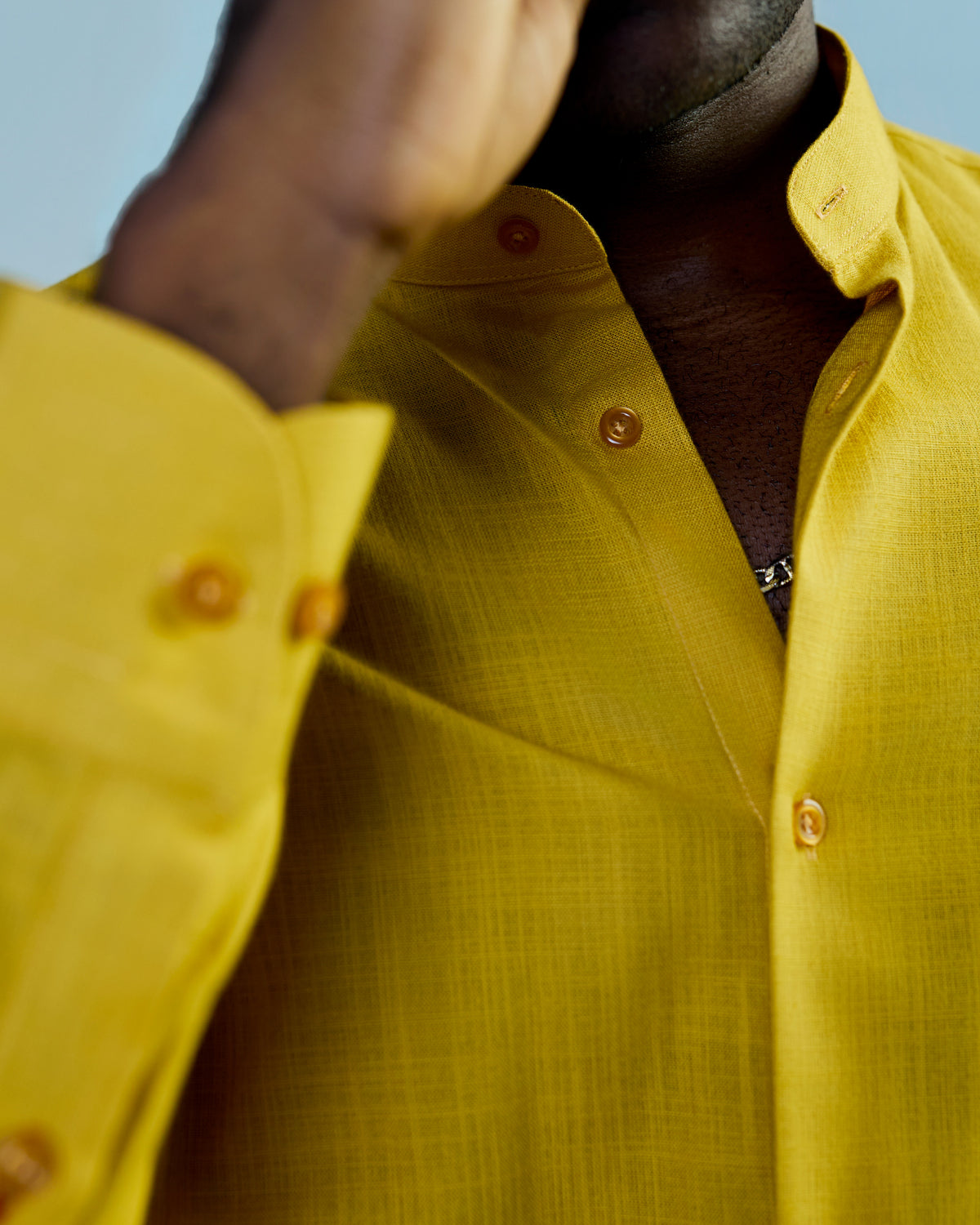 Yellow Linen Bishop Collar Shirt
