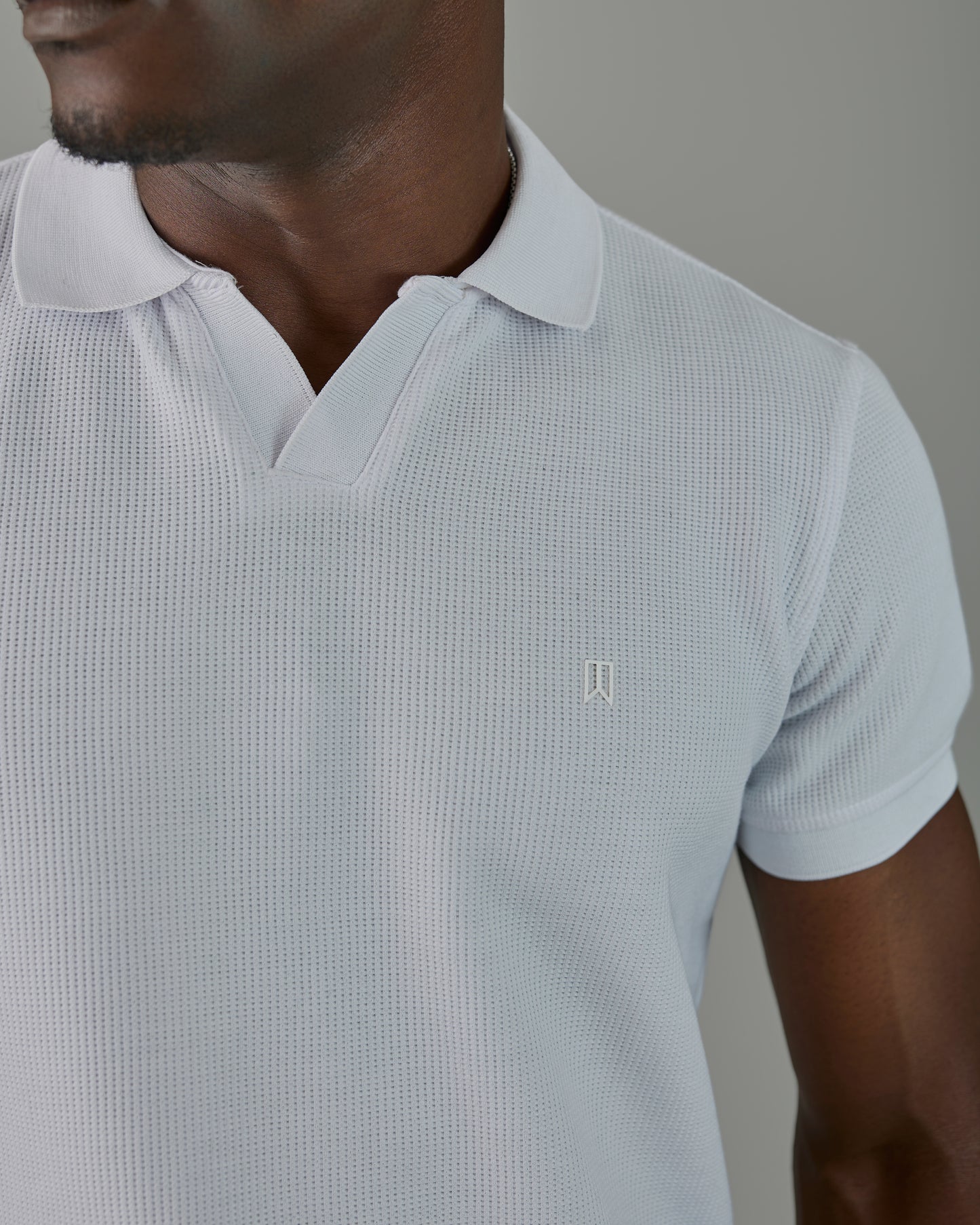 White knitted Vneck Polo Shirt
