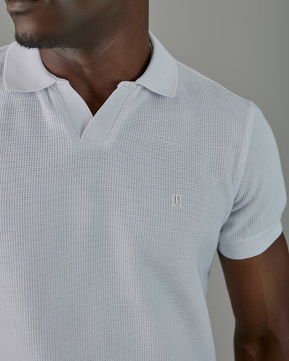 White knitted Vneck Polo Shirt