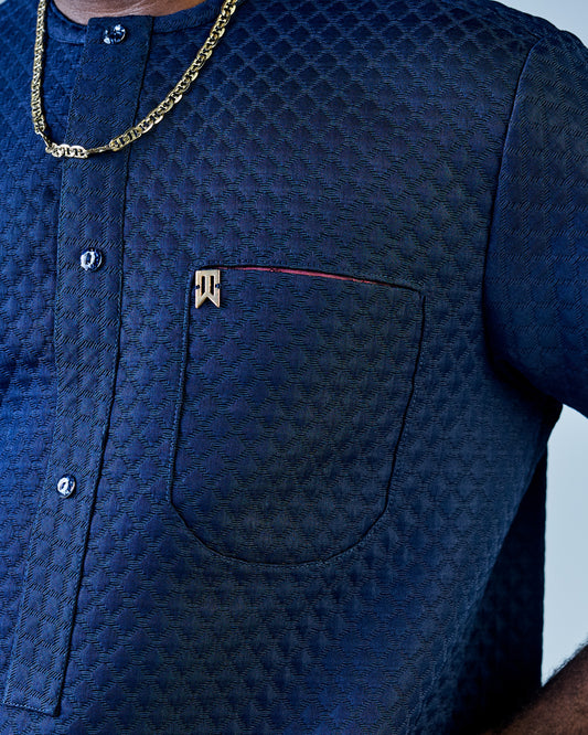 Navy Blue Jacquard 3/4 Sleeve Kaftan