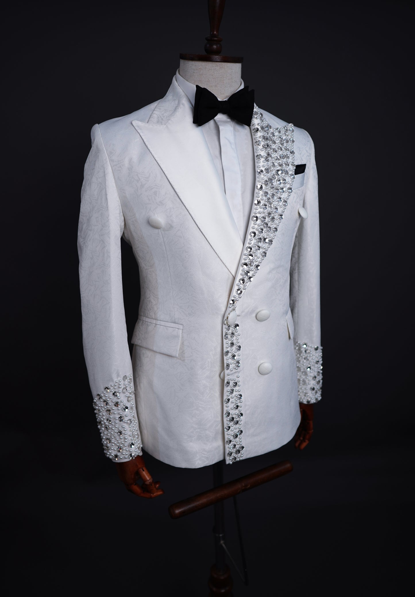 Black Jaquard tuxedo laced with crystal pearl beads