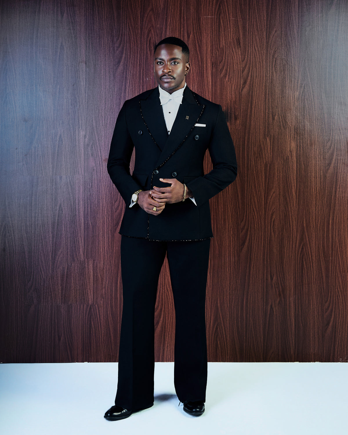 Black Double Breasted Beaded Tuxedo Suit