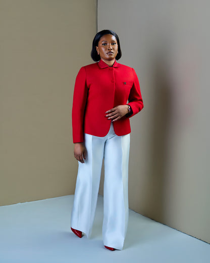 Red Signature Jacket and White Pants
