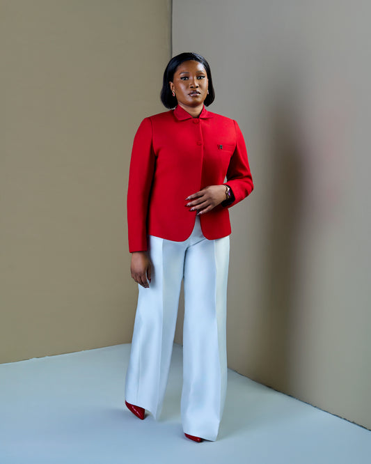 Red Signature Jacket and White Pants