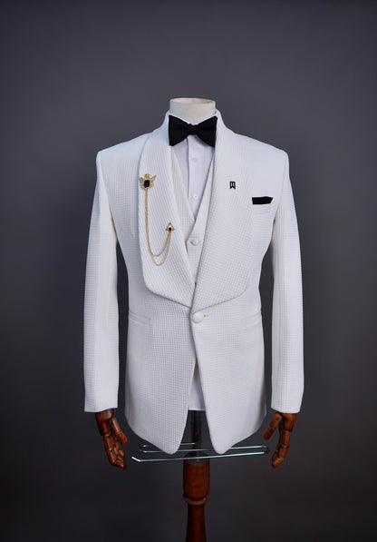 Ivory Damask 3pc Tuxedo