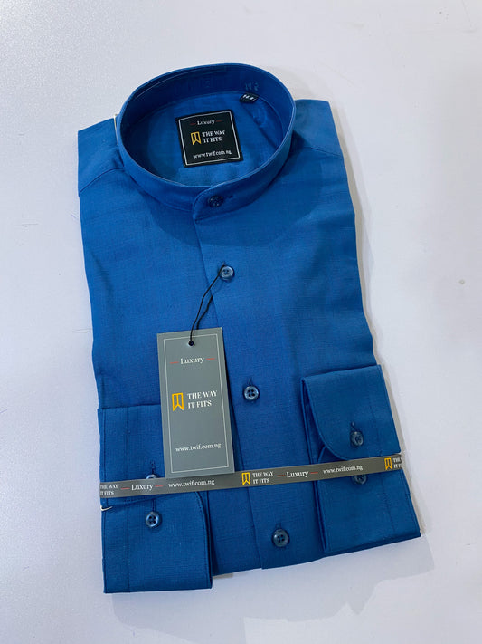 Midnight Blue Linen Bishop Collar